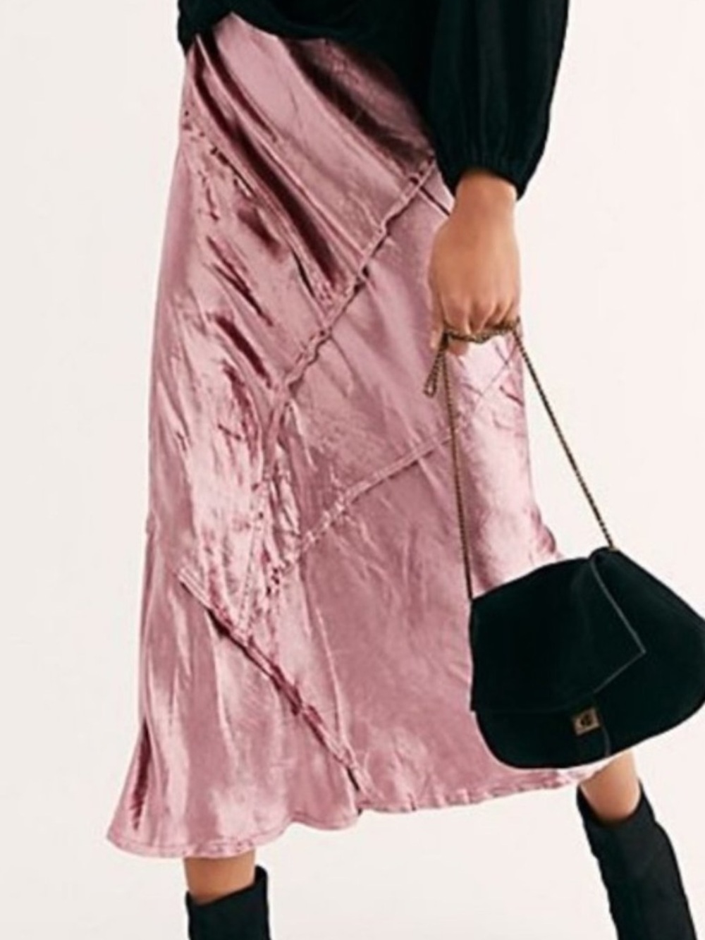 Free People Serious Swagger Pink Velvet Maxi Skirt New with Tags